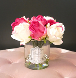 Cote Noire - Premium Bouquet - Mixed Magenta & Blush Rose Buds - Clear Glass