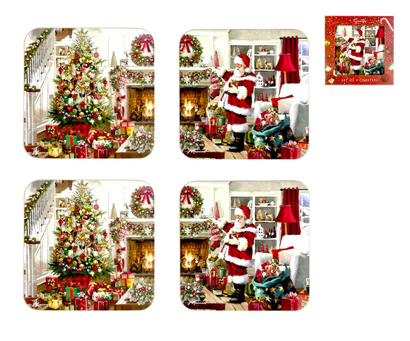 Classic Santa Christmas Drink Coasters Set of 4 Coasters in Gift Box