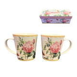 Redoute Rose & Butterfly Coffee Mug Set of 2 Gift Boxed