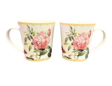 Redoute Rose & Butterfly Coffee Mug Set of 2 Gift Boxed