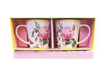 Redoute Rose & Butterfly Coffee Mug Set of 2 Gift Boxed