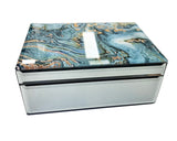 Fortune of Blue Mirror Glass Rectangle Jewellery Box Top Open