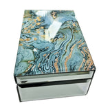 Fortune of Blue Mirror Glass Rectangle Jewellery Box Top Open
