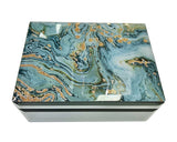Fortune of Blue Mirror Glass Rectangle Jewellery Box Top Open