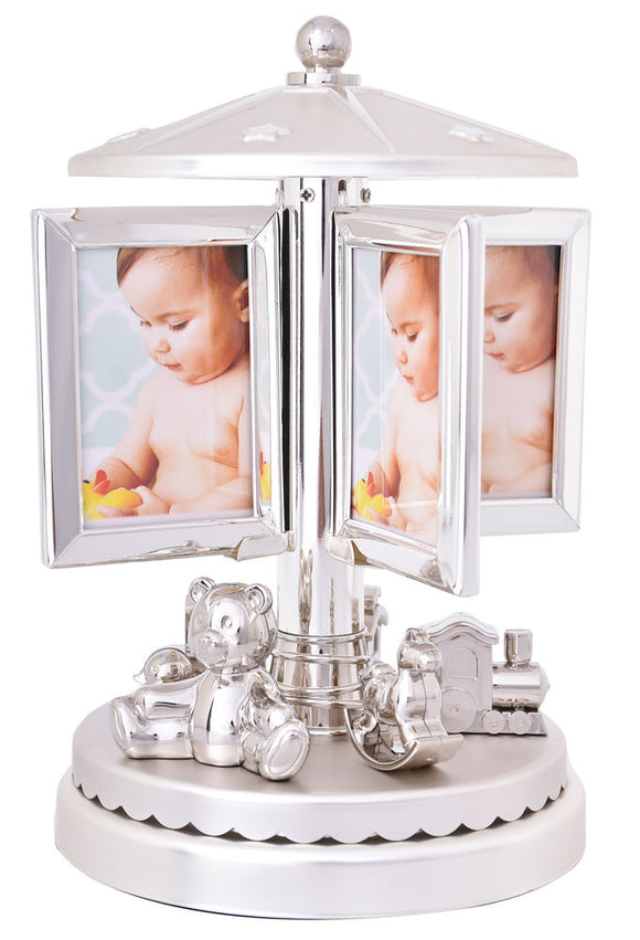 Silver Teddy Musical Carousel with Photo Frames