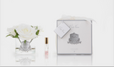 Cote Noire Perfumed Flowers Natural Touch 5 Roses Ivory White Clear Glass