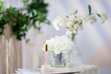 Cote Noire Perfumed Flowers Natural Touch 5 Roses Ivory White Clear Glass