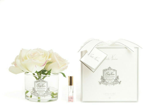 Cote Noire Perfumed Flowers Natural Touch 5 Roses Pink Blush Clear Glass