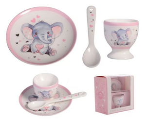 Baby Elephant Egg Cup& Dish& Spoon Set Baby Shower / Newborn Baby Girl Gift