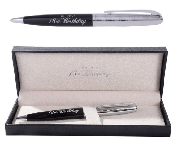 18th Birthday Pen Metal Black& Silver Ballpoint Pen Black Ink Birthday Gift