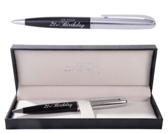 21st Birthday Pen Metal Black& Silver Ballpoint Pen Black Ink Birthday Gift