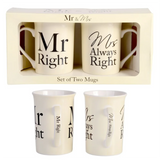 Mr Right & Mrs Always Right Couple Coffee Mug Set - Wedding Anniversary Gift