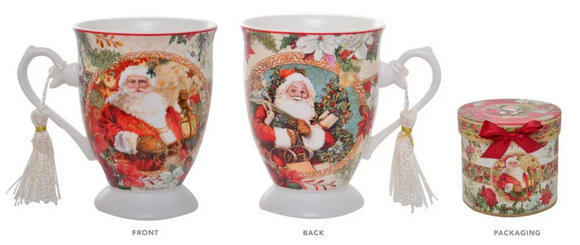 Christmas Xmas Coffee Mug Vintage Santa Tassled Footed Coffee/ Tea Mug