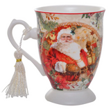 Christmas Xmas Coffee Mug Vintage Santa Tassled Footed Coffee/ Tea Mug