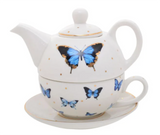 Kaleido Butterfly Tea for One 3 Pieces Teapot & Cup Set Gift for Lady