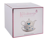 Kaleido Butterfly Tea for One 3 Pieces Teapot & Cup Set Gift for Lady