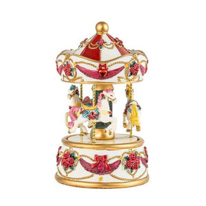 Christmas Musical Carousel Rotating Horse Red Xmas Merry Go Around Music Box