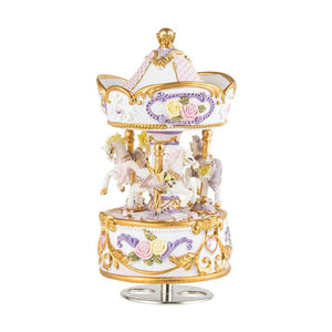 Rose Garden Pink and White Musical Carousel Rotate Music Box Gift for Newborn Baby