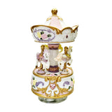 Rose Garden Pink and White Musical Carousel Rotate Music Box Gift for Newborn Baby