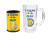 Premium Stubby Holder & Beer Stein - A Coldie for the Oldie - Novelty Gift Set