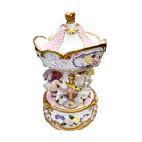 Rose Garden Pink and White Musical Carousel Rotate Music Box Gift for Newborn Baby