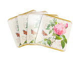 Butterfly and Redoute Rose Drink Coasters Set of 4 Cork Coasters Set Gift Boxed