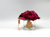 Cote Noire Natural Touch 5 Roses - Carmine Red Gold Crest Clear Vase