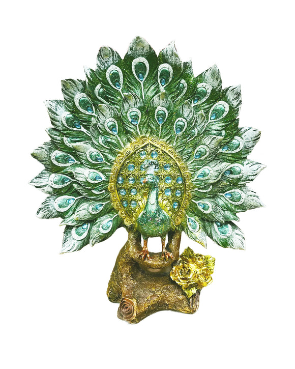 Peacock Statue Table Decor Glittering Resin Peacock Spreading Tail