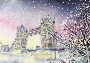 Christmas Holiday Deluxe Boxed Cards - Tower Bridge in Winter - Box of 20 Cards