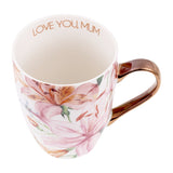 Floral Mug Ceramic Coffee Mug LOVE YOU MUM Rose Gold Colour Handle Coffee Mug