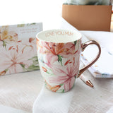 Floral Mug Ceramic Coffee Mug LOVE YOU MUM Rose Gold Colour Handle Coffee Mug