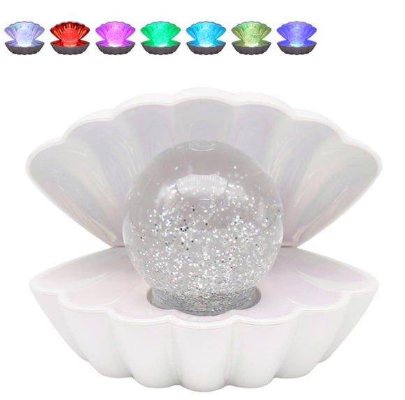 Seashell Glitter Lamp USB Charge Colours Changing Table Night Light - Pearl White