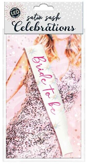 Bride to Be Hens Night Party LED Flashing Satin Sash Shimmering Pink Lettering