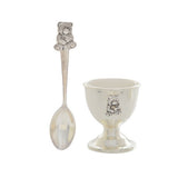 Silver Plated Baby Teddy Bear Egg Cup and Spoon Set Gift for Newborn/Baby Shower