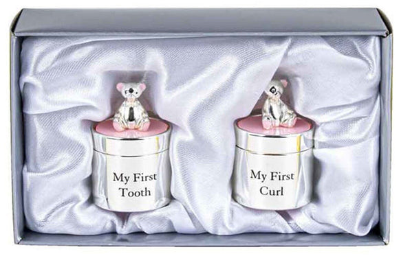 Silver Plated Baby Bear My First Tooth & My First Curl Box Baby Tooth Hair Box