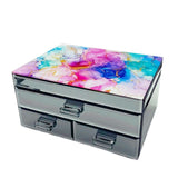 Paradise Bliss Mirror Glass Jewellery Box with Double Drawers & Top Open