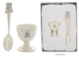 Silver Plated Baby Teddy Bear Egg Cup and Spoon Set Gift for Newborn/Baby Shower