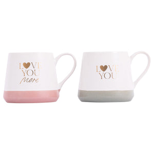 Love You & Love You More Ceramic Coffee Mug Set of 2 for Wedding/ Anniversary