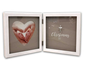 Cross & Stars Christening Day Double Photo Frame