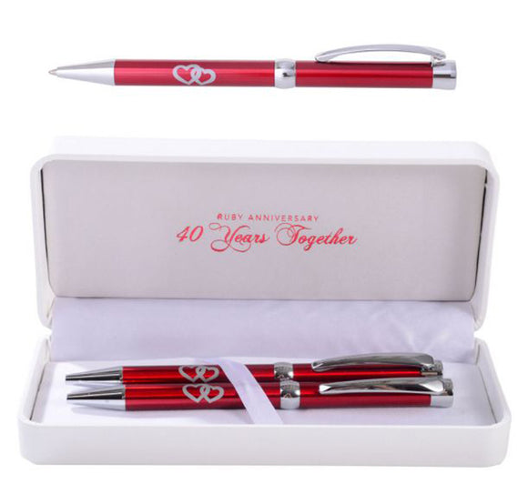 40th Ruby Wedding Anniversary Mr & Mrs Pen Set in PU Leather Gift Box