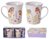 Garden Birds Coffee Mug Set 2 Coffee Mugs in Gift Box