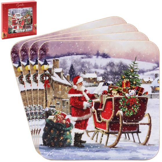 Jolly Santa Christmas Drink Coasters Set - Set of 4 Coasters