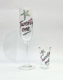 21st Birthday Champagne and Short Glass Wine Flute Drinking Glass Gift Set