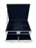 Fortune of Blue Mirror Glass Jumbo Jewelry Box with Double Drawers Top Open