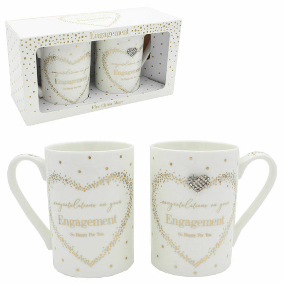 Engagement Diamond Heart Coffee Mug Set Golden Dots Fine China Coffee/ Tea Set